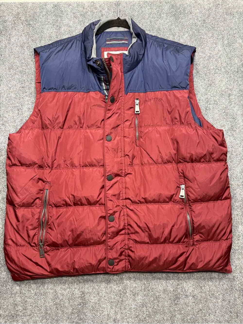 Orvis Men's XL Two-Tone Quilted Puffer Vest burgundy & Navy